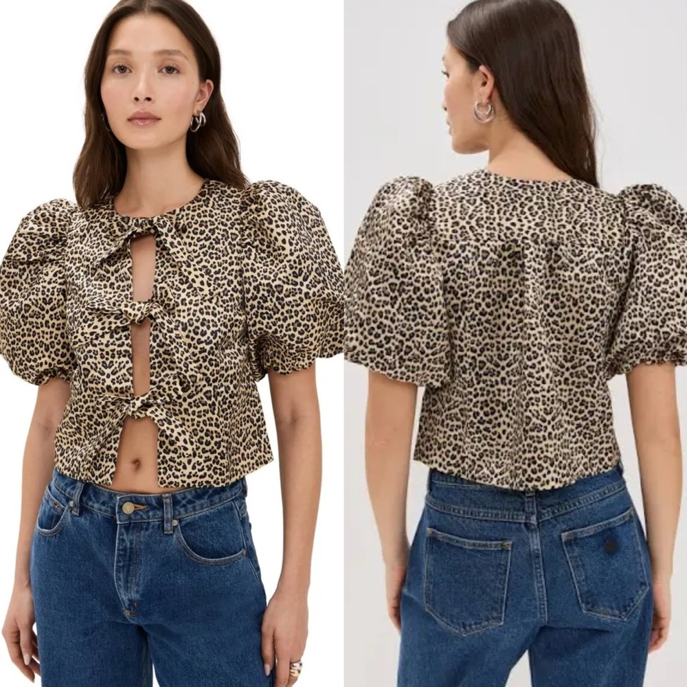 English Factory Animal Print Puff Sleeve Blouse - Picture 8 of 14